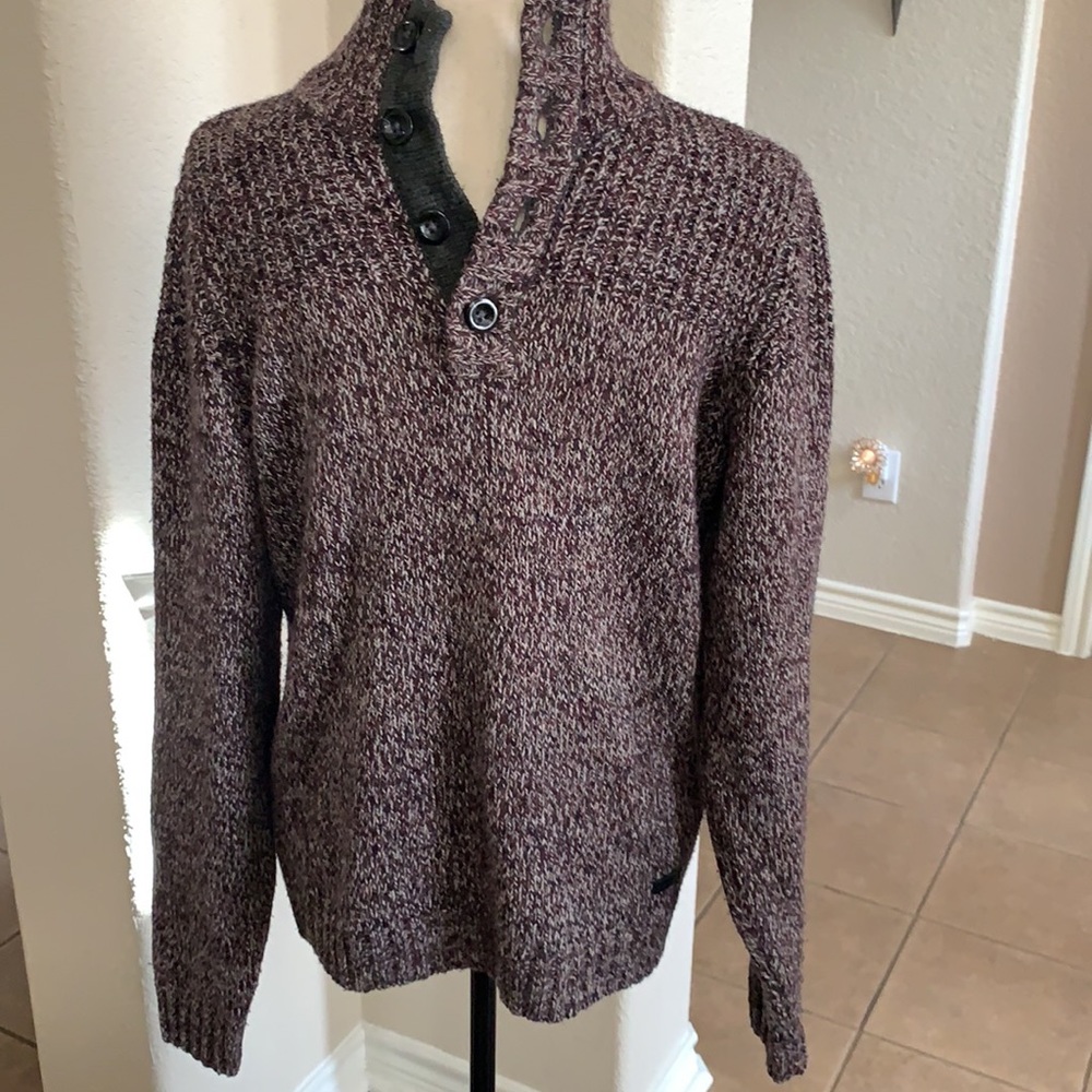 Tom Tailor deep purple plum marled pullover button up sweater